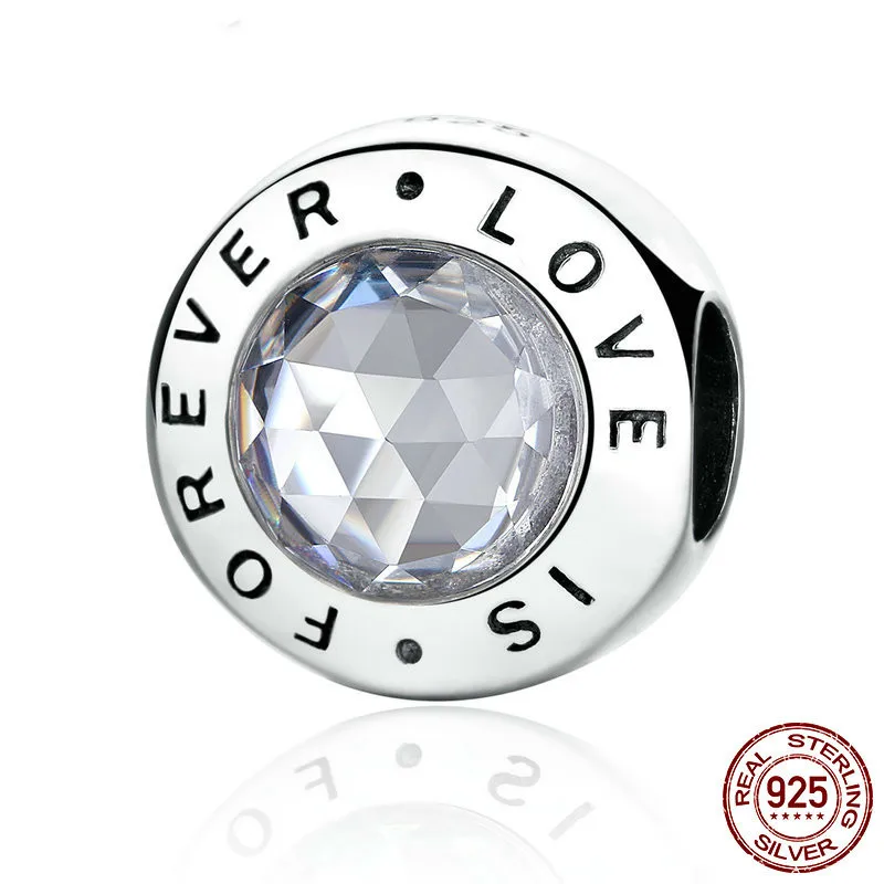 

Romantic 925 Sterling Silver Love Is Forever Round Charms Fit Bracelets Gift Fine Jewelry Pas342 BAMOER BAMOER
