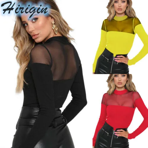 

Summer Jumpsuits Women Sexy Sheer Mesh Skinny Jumpsuit Casual Long Sleeve O-Neck Lace Patchwork Jumpsuits