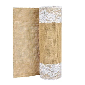 

Hot Sale Table Runner Jute Canvas Lace Table Decoration Mat 30 x 275cm