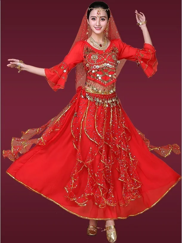 Восточный танец живота костюм набор для женщин Египетский Племенной живота одежда индийские болливудские костюмы юбка Топы вуаль платье Цыганский