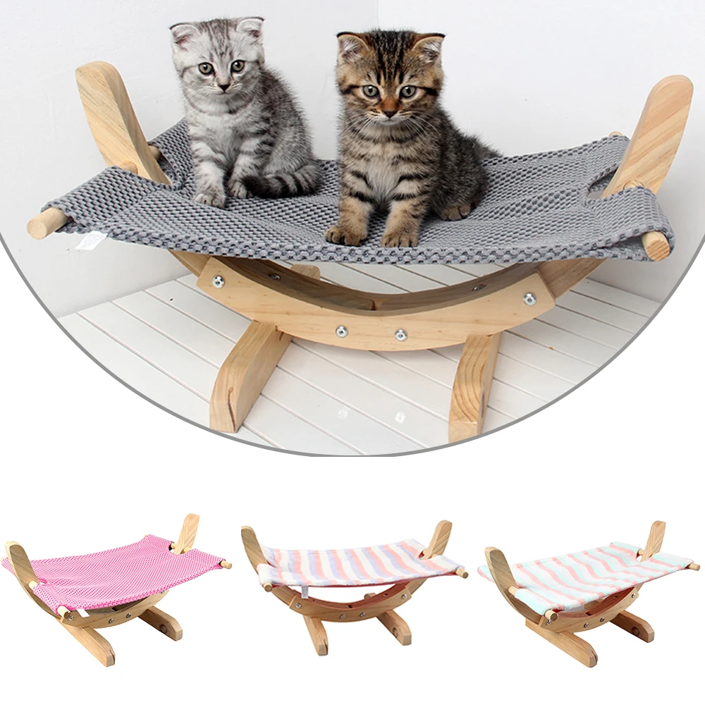 

Wooden Cat House Striped Bed For Cats Plush Soft House For Cats Portable Adjustable Pets House Handmade Small Dogs Mat Blanket