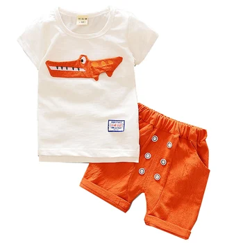 

Summer Baby Boys Girls Clothing Infant Cotton Cartoon Print T-shirt Tops Button Shorts 2pcs/Sets Outfit Kids Toddler Clothes