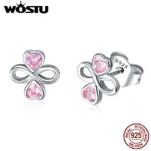 WOSTU 925 пробы серебряные романтические бесконечные любовь с розовым AAA кристаллом серьги-гвоздики для Свадьбы Роскошные ювелирные изделия подарок CQE455