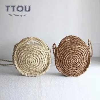 

TTOU Fashion Hand-woven Round Woman's Shoulder Bag Handbag Bohemian Summer Straw Beach Bag Travel Shopping Female Tote Bags