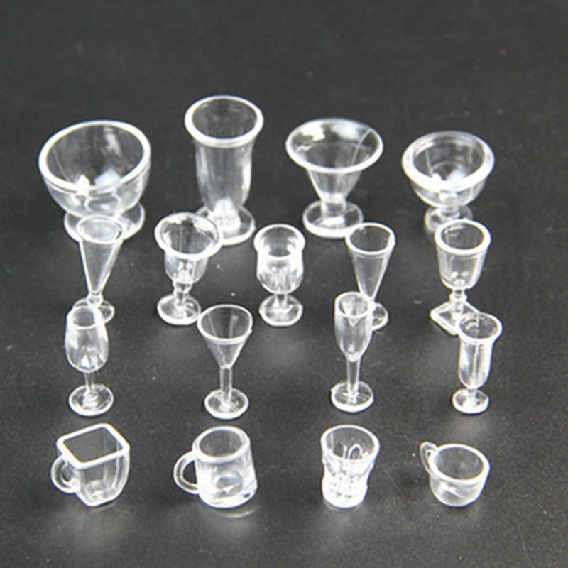 

17pcs Dollhouse Ice Cream Cup Set Clear Ice-Cream Sundae Mini Cup For Dollhouse Miniatures Food Supply