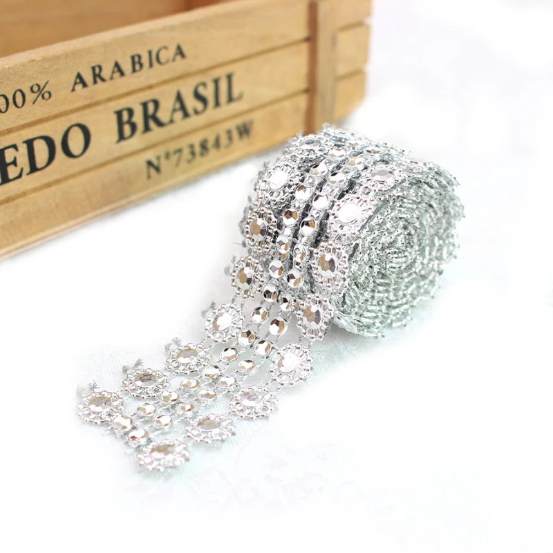 

WHISM Crystal Rhinestone Ribbon Charming Glitter Cake Roll Diamond Mesh Wrap DIY Scrapbooking Crafts Bling Trimmable Tape Tulle