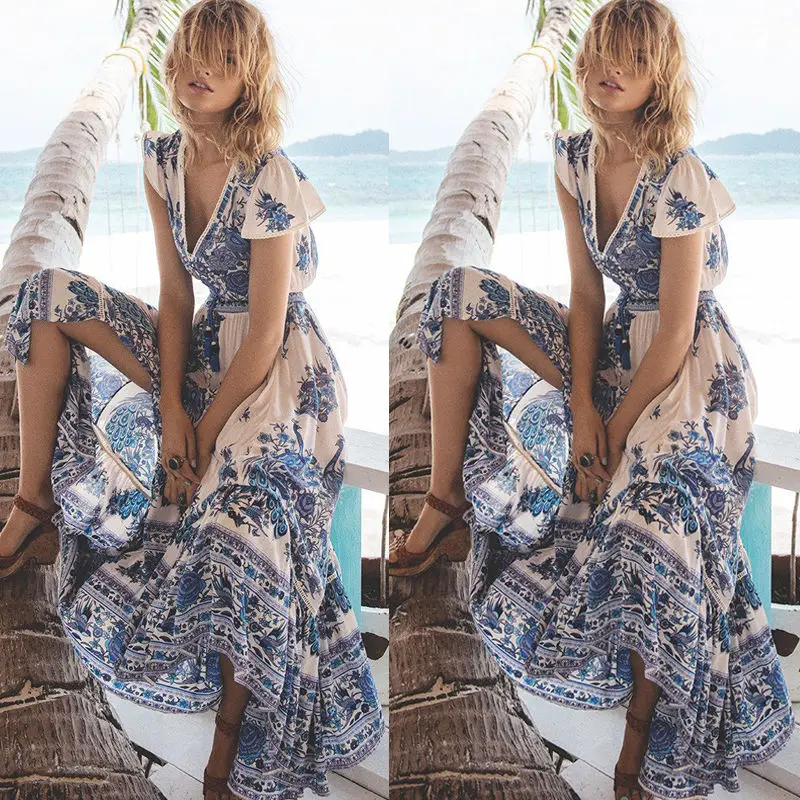 

Womens Maxi Boho Floral Summer Beach Long Evening Party Dress NEW Ladies Women Casual Dresses Clothing Print