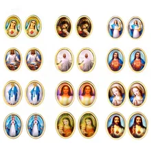 RIR Нержавеющая сталь Девы Марии цветное Стекло Christian, серьги со шпилькой, для Для женщин детские ювелирные изделия религиозной тематики серьги три Цвет выбрать