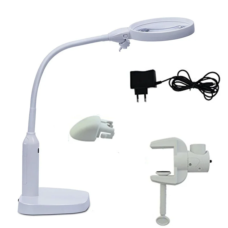 120mm LED Illuminated Desktop Table Magnifier Sewing Embroidery Clip Magnifying Glass Replaceable Reading Watching Repairing