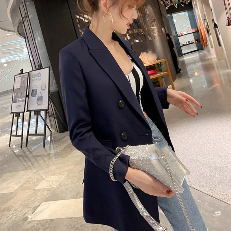 Turn-down collar Pocket Blazer Coat Women Ruched Sleeve Black Suit Blazer OL Slim Spring Outerwear