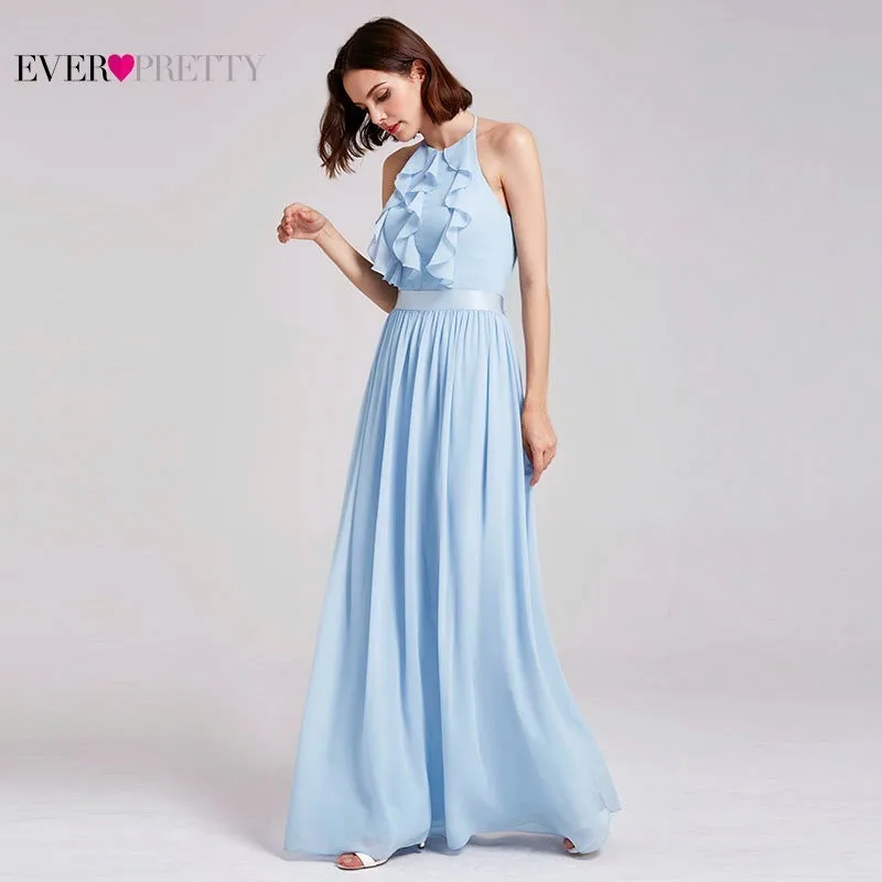 

Ever Pretty 2019 New Arrival Long Chiffon Ruffles Bridesmaid Dresses Sexy A-line Sleeveless Beach Party Gowns for Wedding Guest