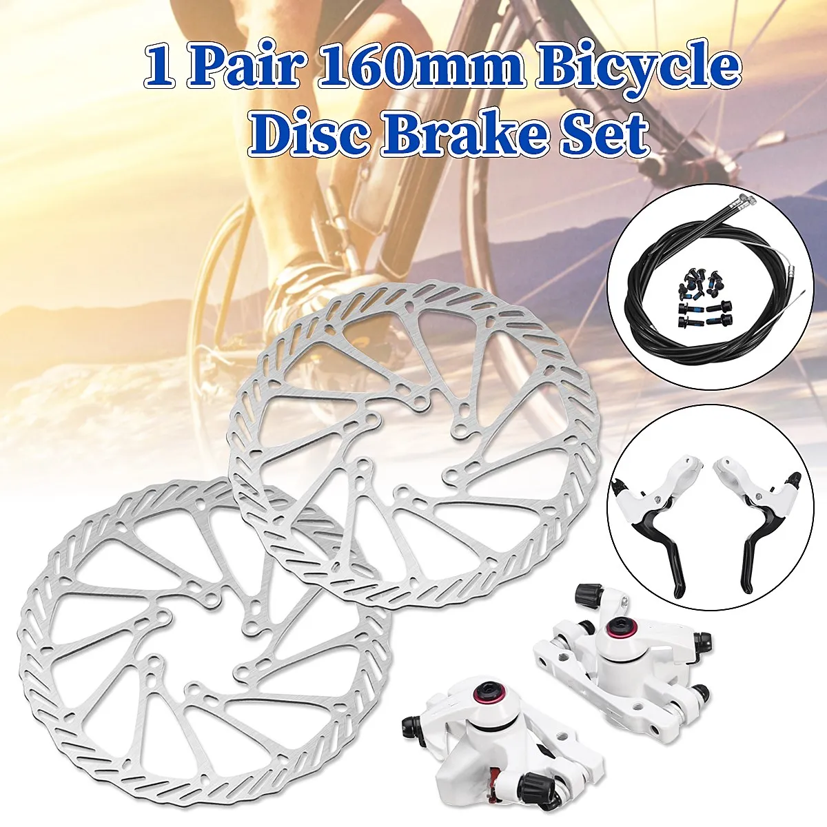 

Disk Brake Set Mountain Bike Bicycle Brake Mechanical Disc Brake Front Caliper Rear Caliper 160mm Rotor Cable Set