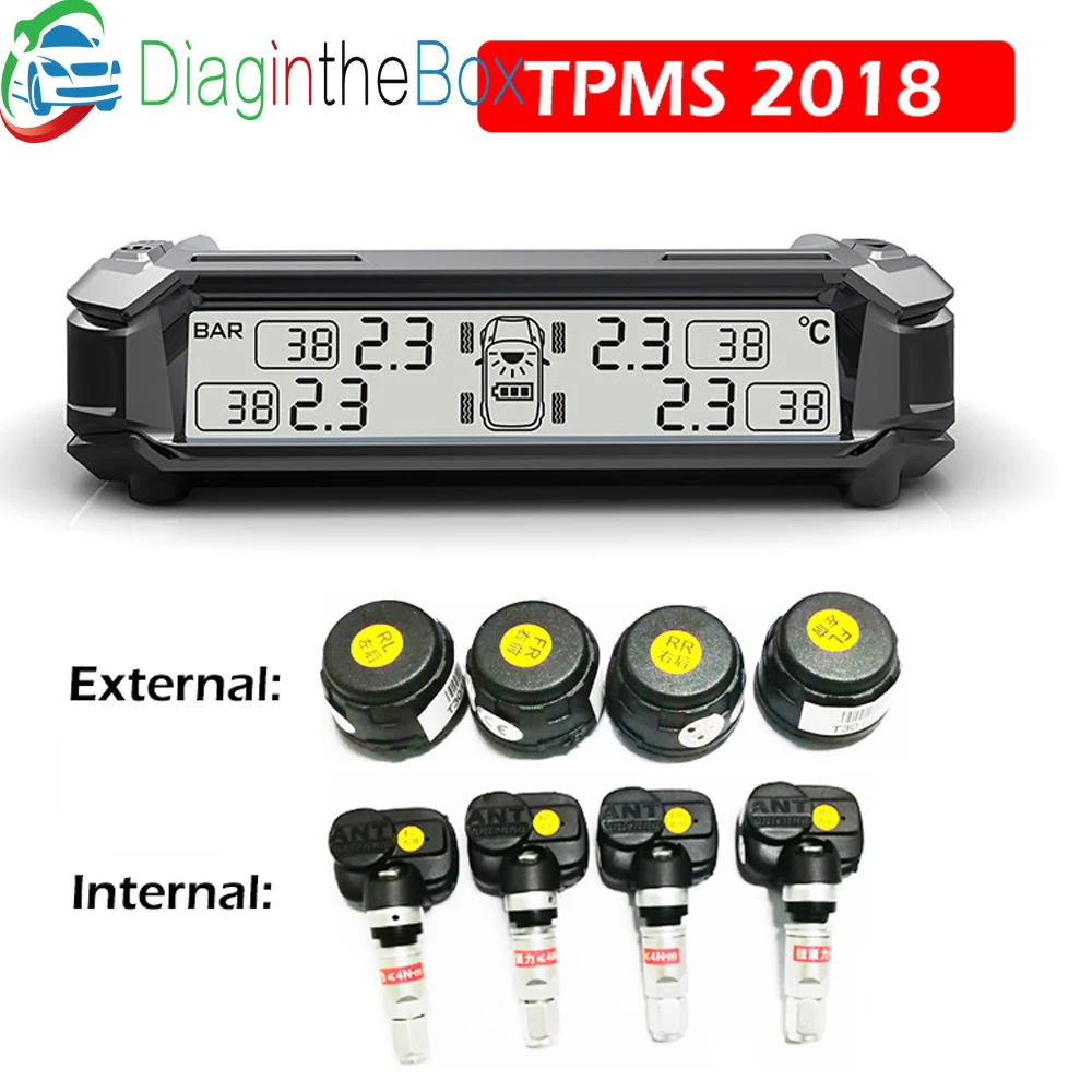 

TPMS Car Tire Pressure Monitoring System Solar Wireless Tyre Pressure Monitor Auto Alarm TMPS External Internal Sensor