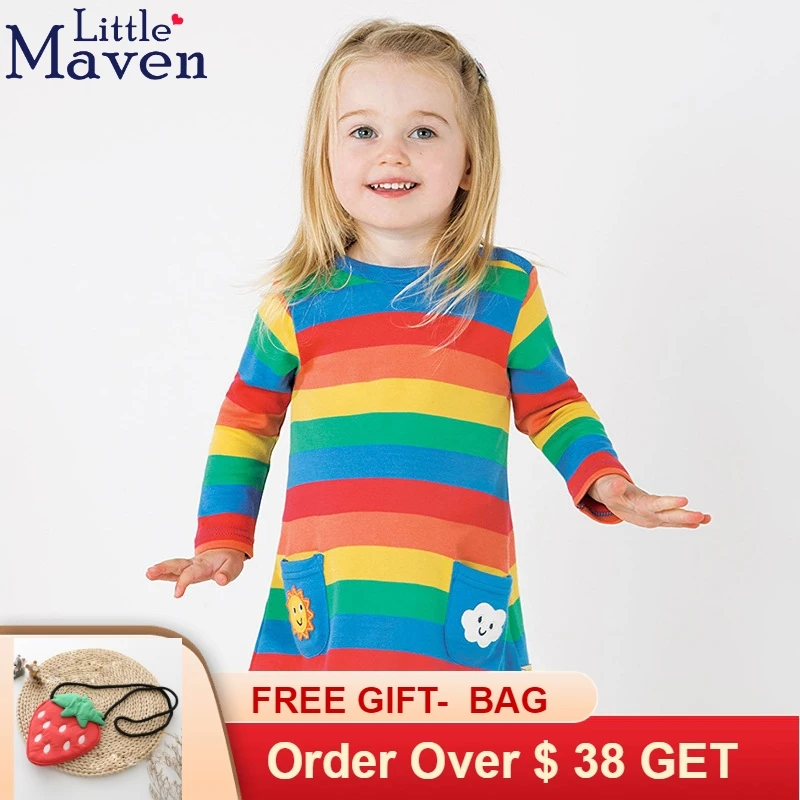 

2018 Little maven rainbow dress with two pockets in front