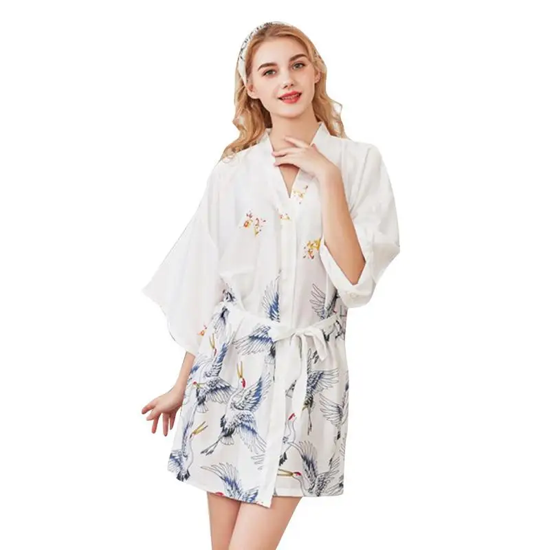 

2019 Summer Women Silk Nightdress Sexy V Neck Printed High Waist Lacing Sleep Dress Robe Bathrobe Bride Dressing Gown Plus Size