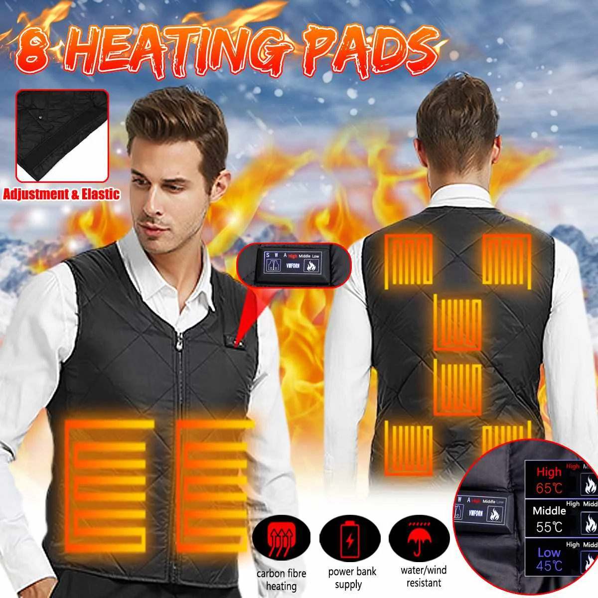 

Men Women USB Heating Vest Electric Heated Waistcoat Eiderdown Jacket 8 Heating Pads Winter Warmer Coat For Outdoor Camping