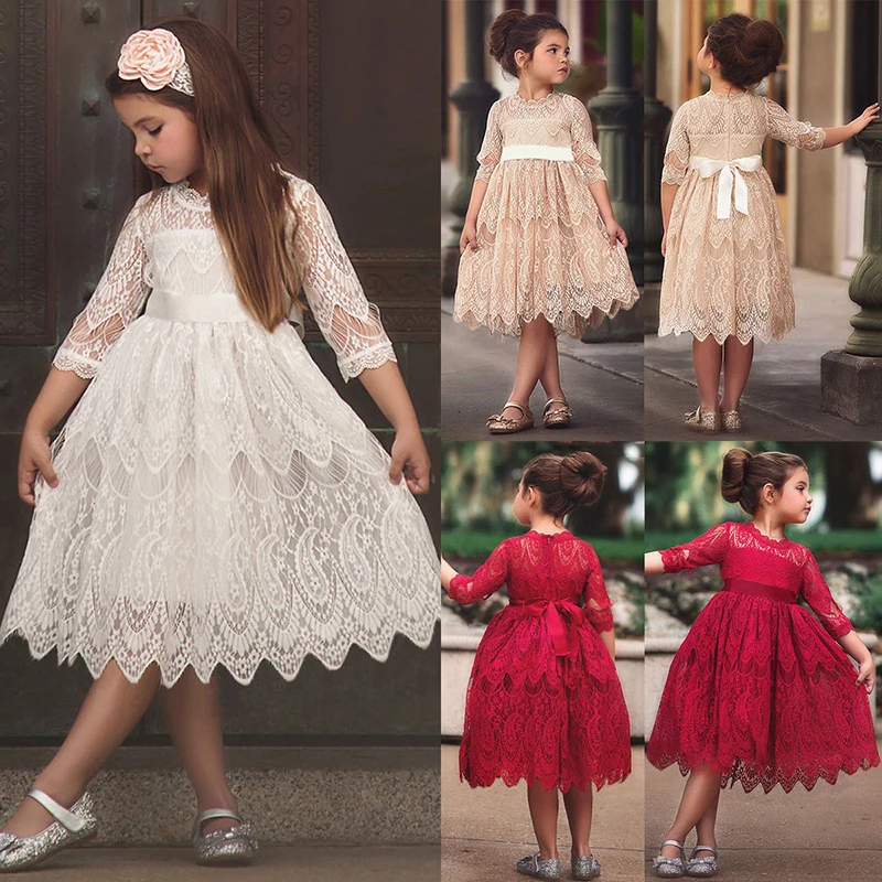 

Pudcoco Kids Baby Girls Party Tutu Dress Wedding Bridesmaid Princess Dress Long Sleeve Vintage XmasLace Dresses Toddler Clothing