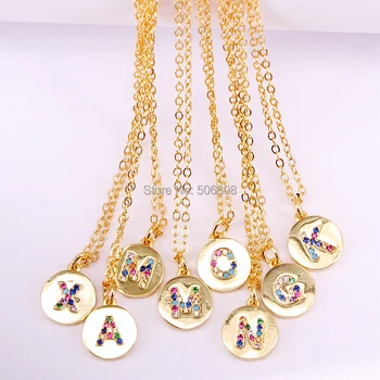 

ZYZ-N9682 multicolor CZ charm necklace fashion 26 Gold Alphabet letter pendant necklace micro pave zircon letter necklaces