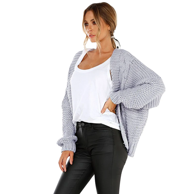 Fashion Women Knitted Cardigan Solid Color Collarless Open Front
