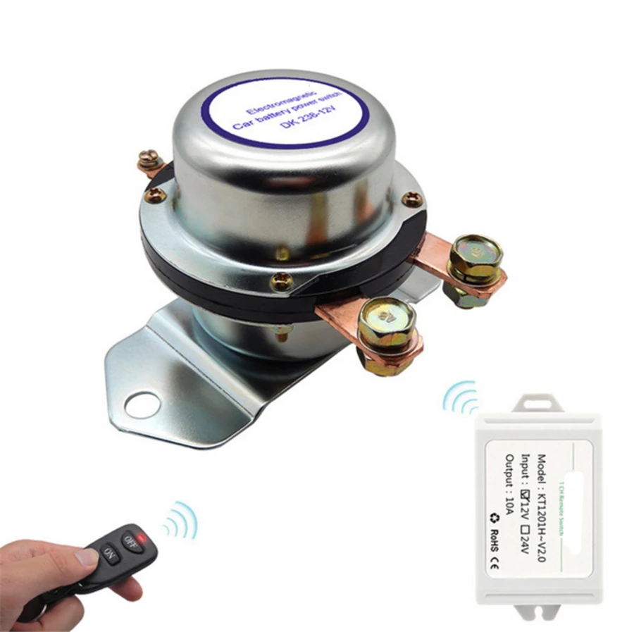 

12V 180A Car Battery Switch Wireless Remote Control Disconnect Latching Relay Silver Contact