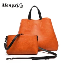 

2019 New Women Handbags Solid Oil PU Leather Women Shouler Crossbody Bag 2Pcs Composite Bag Ladies Large Capacity Bolsa Feminina