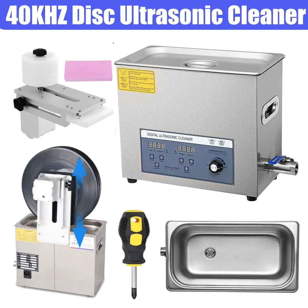 Professional Portable 6L 220V Liftable LP Album Disc Digital Ultrasonic