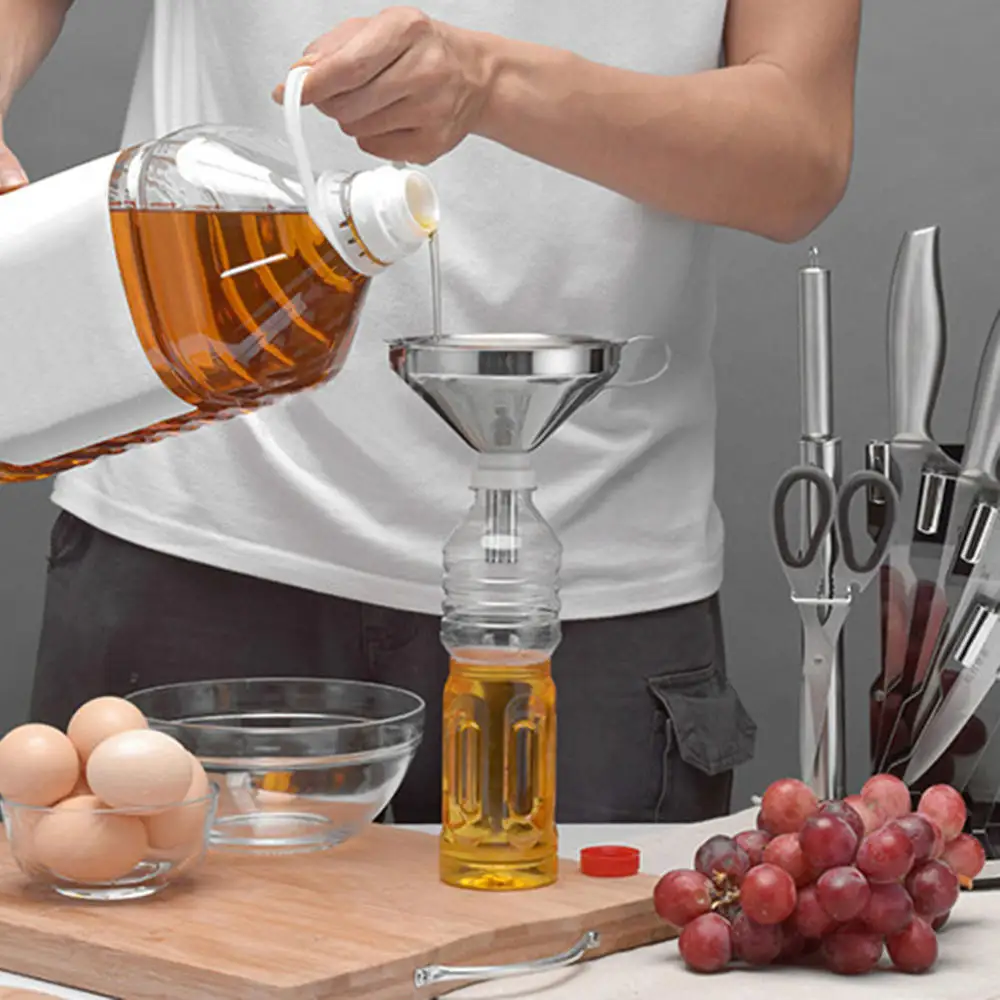 1pc Stainless Steel Oil Wine Liquid Leak Funnel With Filter Kitchen