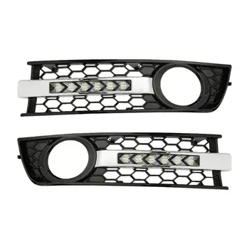 

VODOOL 2X Front Fog Light Grille Flowing LED Turn Signal+DRL Fog Light Lamp Cover for A4 Electroplated for Audi A4 B6 01-05