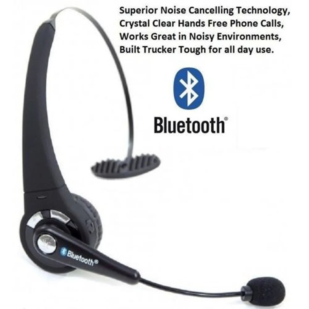 Trucker over the Head Wireless boom Mic Headset Headphone Bluetooth Earphone with Multi-Point and Noise Cancellation Technology