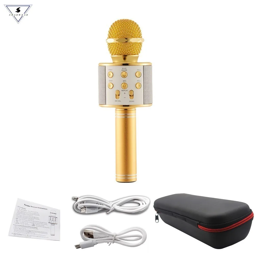 WS858 Professional Wireless karaoke Microphone Speaker Condenser Microfono with Bag Bluetooth