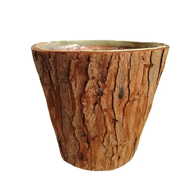 

Country Natural Succulent Plants Holder Pure Handmade Meaty Botanical Flower Basket Vintage Style Cedar Bark Flower Pot