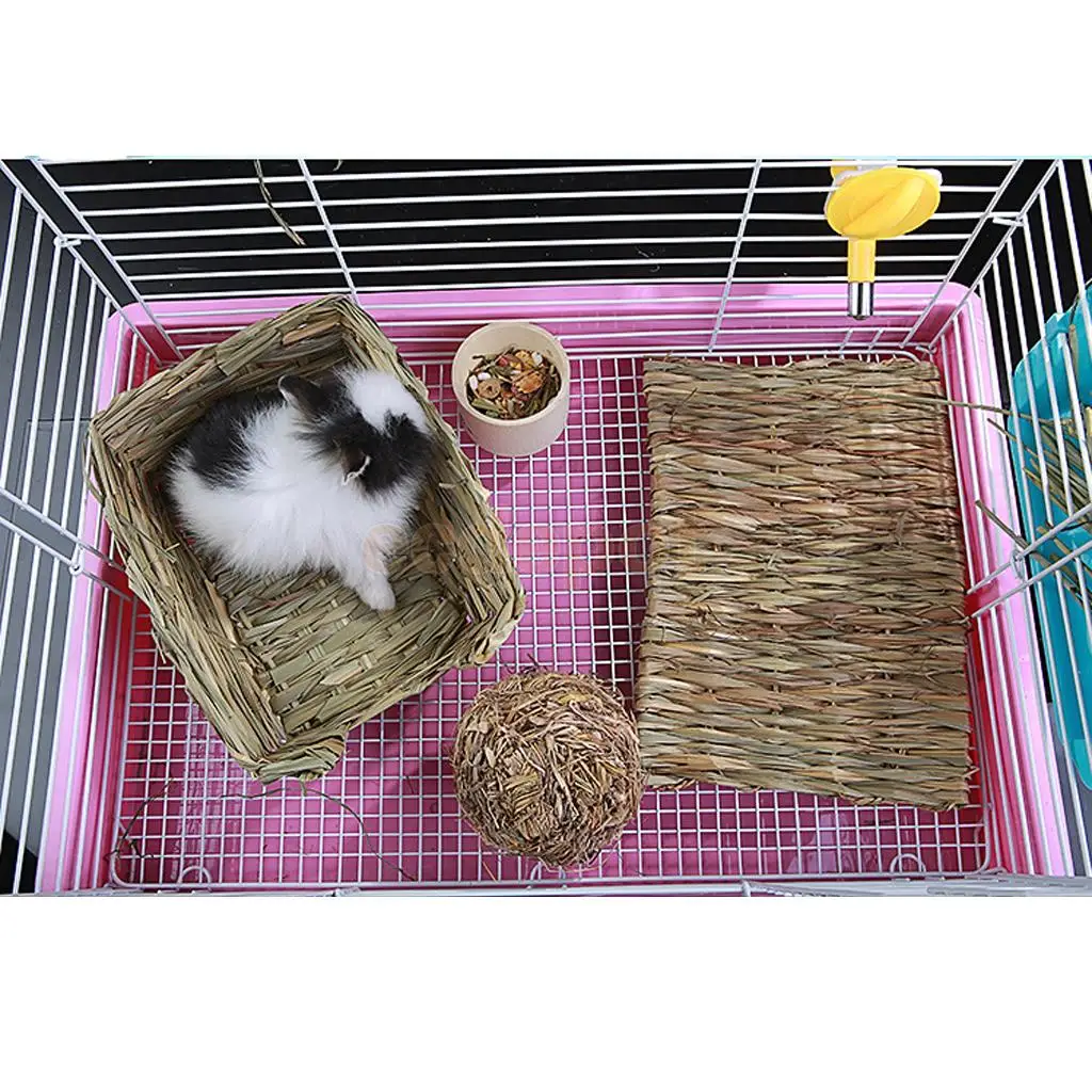 Handwoven Straw Rabbit Cage Mat Hamster Rabbit Squirrel House Mat