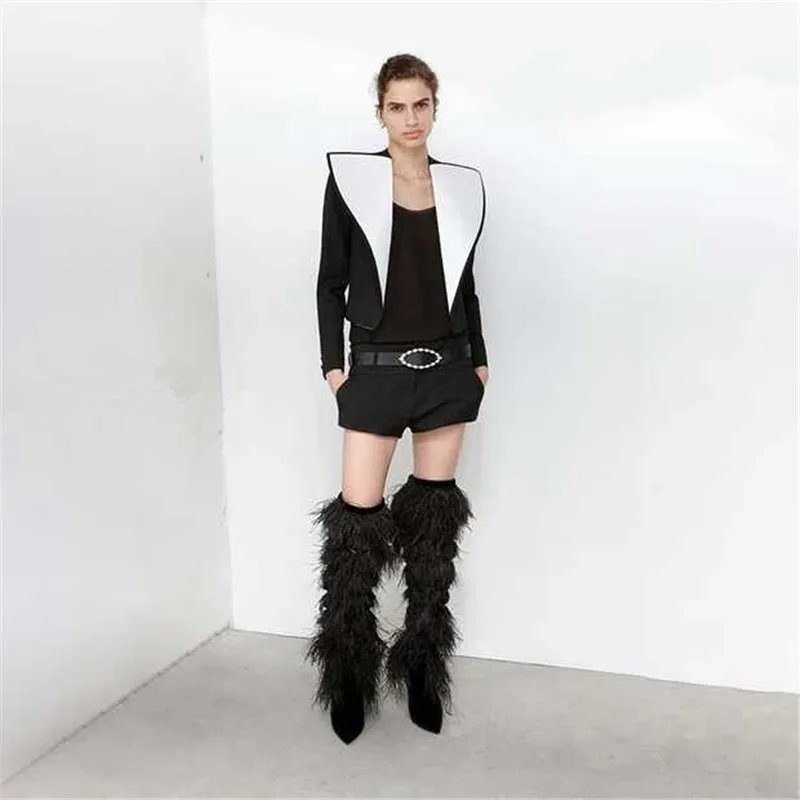 Bleu Au Piste Discothèque Bottes Picture Chaud Fourrure Femme Talon as Femmes Chaussures As Blanc Noir Picture Haut Hautes Gland Long Hiver 9DH2IWE