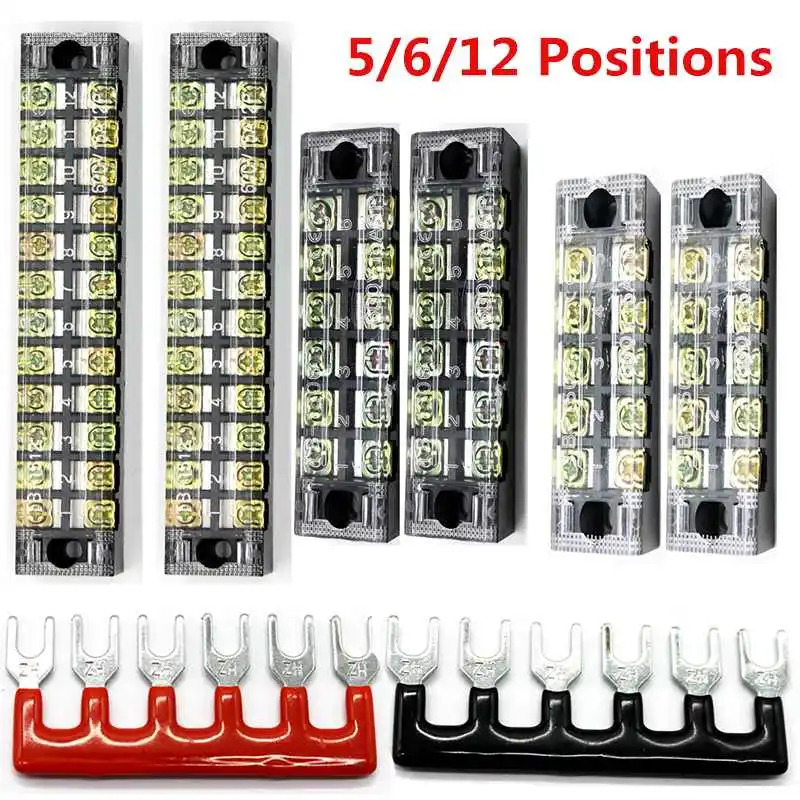 

5/6/12 Positions Screw Barrier Terminal Block Dual Rows 600V 15A Wire Barrier Block Terminal Strip Power Distribution Terminal