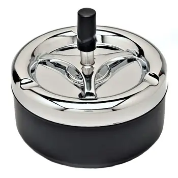 

Round Push Down Cigarette Ashtray with Spinning Tray, Black