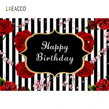 Laeacco Red Rose Birthday Party Backdrop Black and White Photography Background Customize Photographic Backdrop For Photo Studio