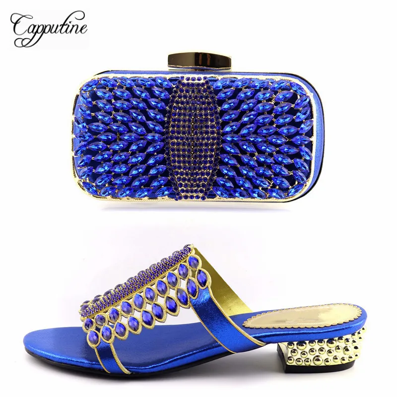 New African Women Shoes And Purse Set Fashion Decorated With Crystal Slipper Shoes And Bag Set For Party On Sale TX-730