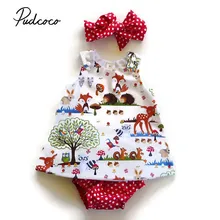 Коллекция года, брендовая одежда для новорожденных девочек Цветочная повязка на голову для малышей платье с рисунком оленя шорты в горошек, комплекты одежды для детей от 0 до 24 месяцев, комплект из 3 предметов
