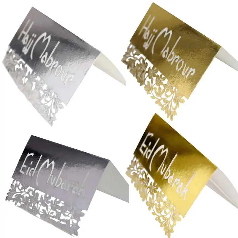 

50Pcs Decorative Greeting Card Innovative Eid Mubarak Muslim Ramadan Cardboard Mirror Decor Table Congratulation Card