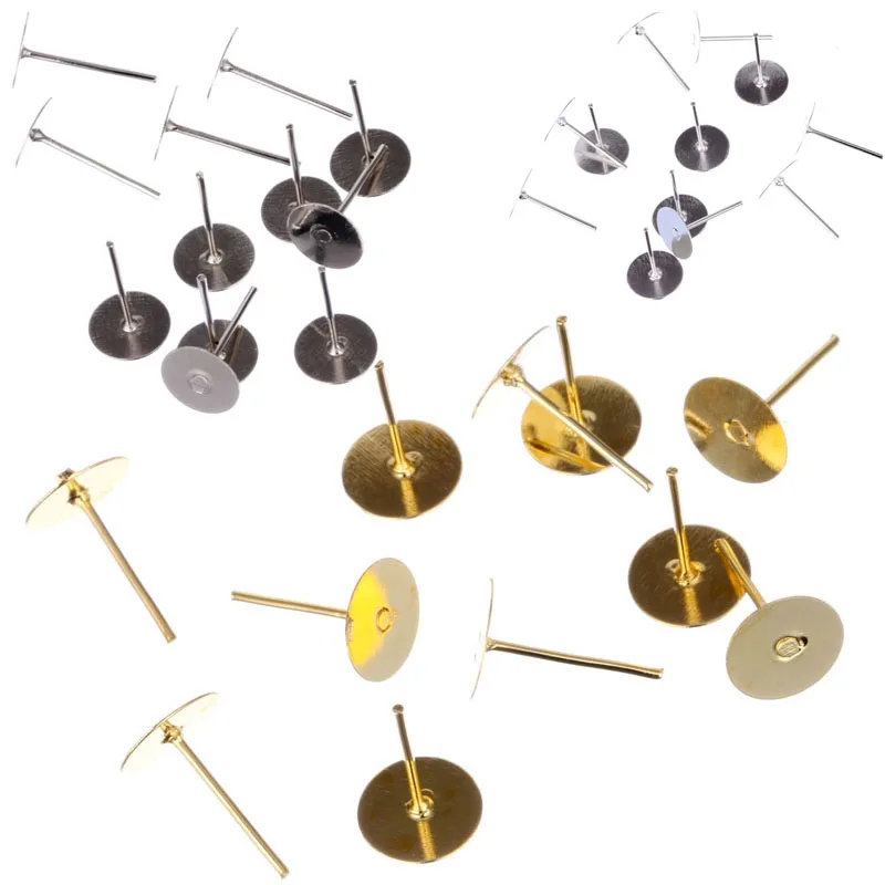 

Sale DIY 100pcs/150pcs/200pcs Earrings Piercing Pin Jewelry Findings Beads Holder Flat Pad Paste Ear Stud Pin Needles