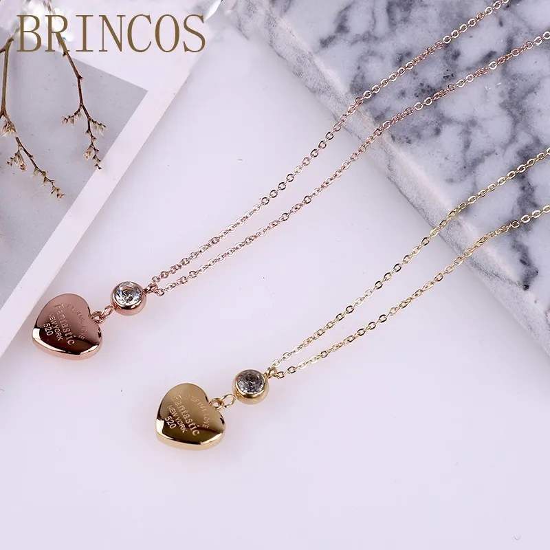 

Stainless Steel Fashion tiff Necklace love Heart luxury Crystal For Pendants long Chain Women Rose Gold Color Choker Jewelry