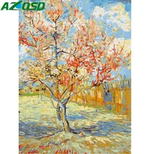 AZQSD масляная краска персиковый цвет краска по номерам ручная краска Холст Картина DIY Современное украшение дома цветок дерево настенное искусство