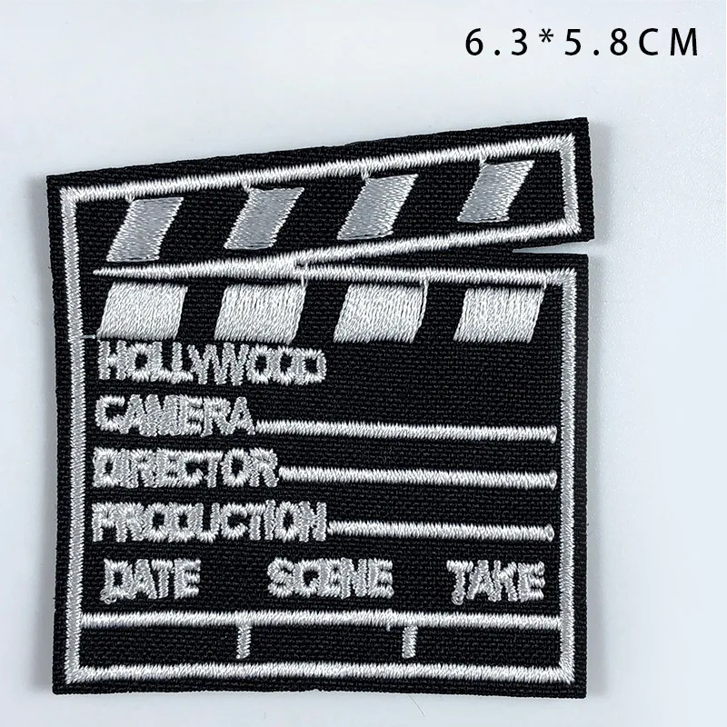 

PGY Fine Movie Board Patches Iron On Clap-stick Embroidered Patch for Clothing Cartoon Appliques DIY Stickers Parches