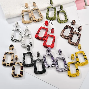 

Hot New Snake Shell Geometric Leather Women Print Leopard Drop Earrings Jewelry