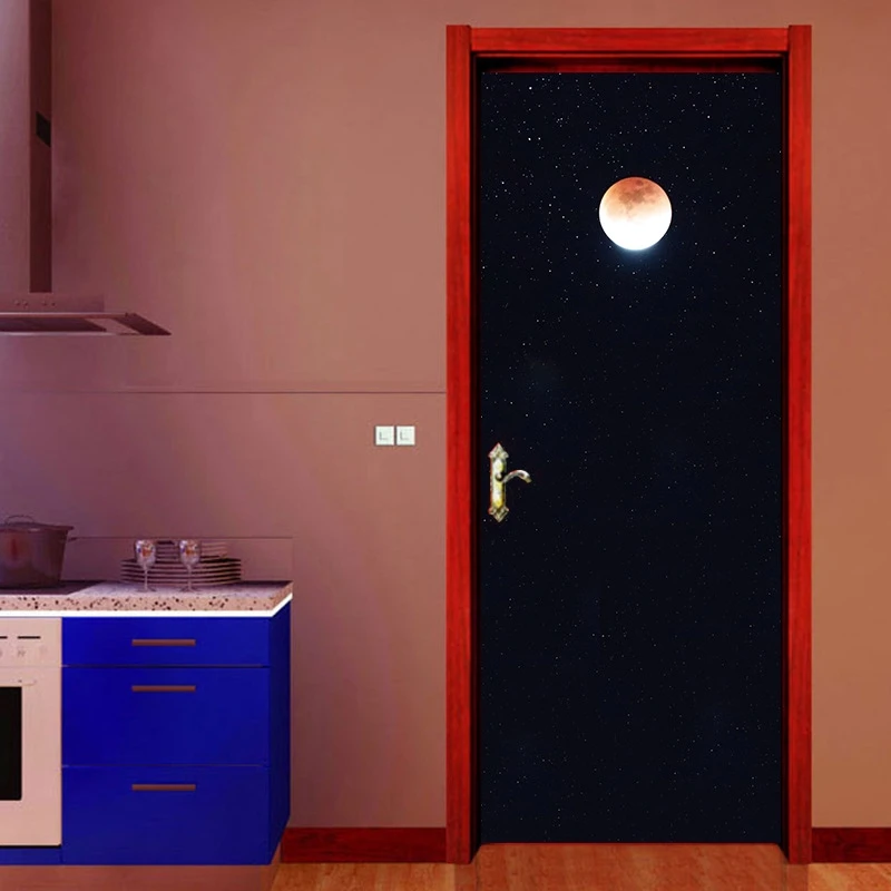 

30.3x78.7" Dark Night Moon Self-adhesive DIY Wall Mural Door Wallpaper Stickers for Home Decoration Vinyl Removable 3D Decals
