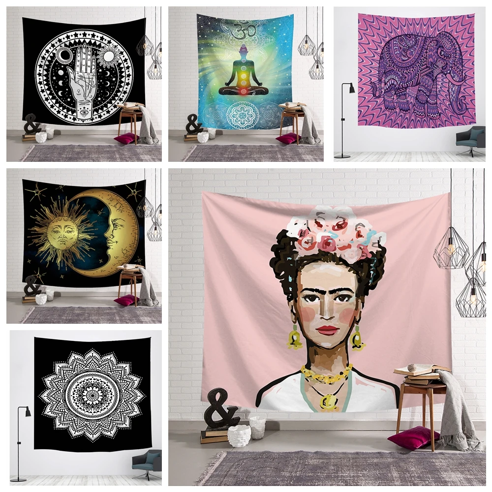 

Mandala Chakra Frida Kahlo Tapestry Hippie Witchcraft Wall Hanging Wall Tapestry Bohemian Tarot Blanket Psychedelic Custom