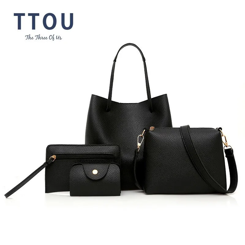 

TTOU Women Large Pu Handbag Set Female Casual Solid Tote Bag High Quality Pu Leather Composite Bags Bolsa Feminina