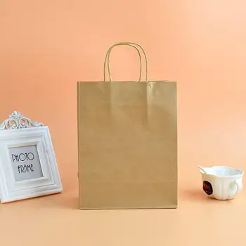 

20 X Brown Paper Bags with Handles Party and Birthday Gift A Handy Bag 15cm x 21cm x 8cm