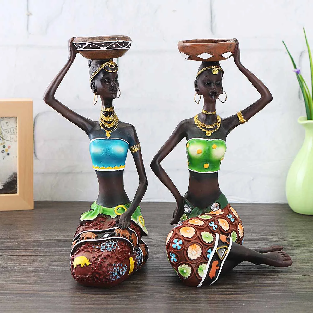1Pair Home Decoration African Women Resin Statue Candlestick craft