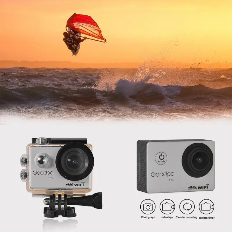 

Goodpa P40 Action Camera 30m Waterproof Remote Ultra HD 16MP 4K WiFi 1080P 30FPS 2.0 LCD 170 Degree USB2.0 Sport Camera Russian